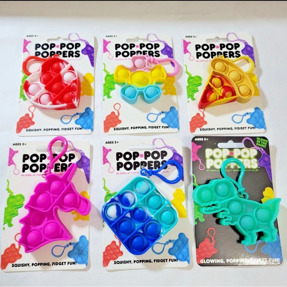 Pop Pop Poppers - Pack of 6 - Heart, Flower, Unicorn, Pizza, Square, Dinosaur